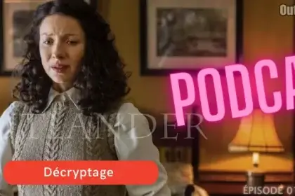 Claire Fraser dans sa chambre dans la maison du révérend à Inverness, bouleversée après son retour du XVIIIe siècle – Outlander saison 2 épisode 1 travers le miroir