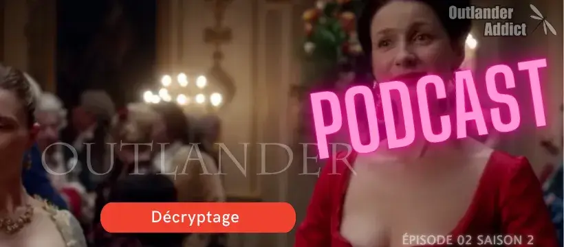 Claire Fraser en robe rouge éclatante à un bal royal à Versailles – Outlander saison 2 épisode 2 Introduction à Versailles