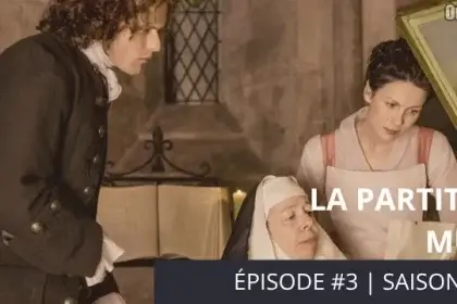 Claire et Jamie se trouvent aux côté de mère Hildegarde. Celle-ci interprète une partition de musique à la demande de Jamie. Outlander saison 2 épisode 3 "La partition de musique"