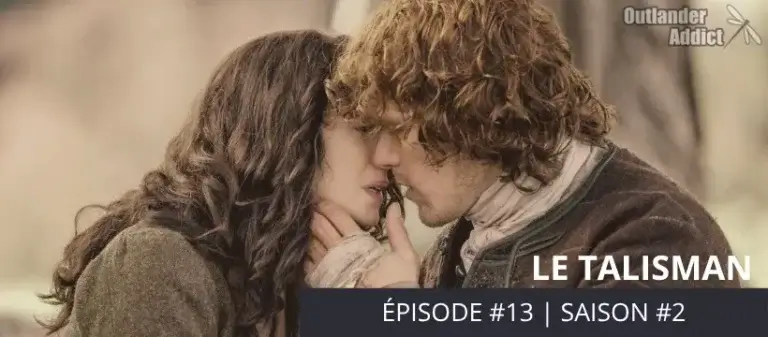 Claire et Jamie dans un moment de tendresse. Ils s'apprêtent à se dire Adieu. Jamie souhaite que Claire retourne à son époque afin de la protéger des conséquences de la guerre.- Outlander saison 2 épisode 13 "Le Talisman"