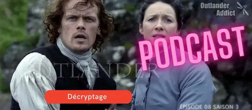Claire et Jamie font face à la mer le regard inquiet suite à l'enlèvement de Petit Ian par un Navire. Outlander saison 3 épisode 8 "La première femme"