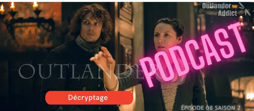 Claire simule une vision face au grand père de Jamie. Outlander saison 2 épisode 8 "Le repaire du Vieux Renard"