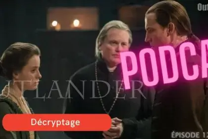 Mary Hawkins fait face à Black Jack Randall en présence d'un prêtre. Elle est contrainte d'épouser celui-ci après le décès d'Alex Randall. - Outlander saison 2 épisode 12 "Le salut de Mary"