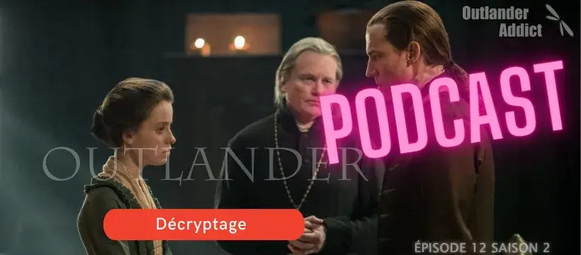 Mary Hawkins fait face à Black Jack Randall en présence d'un prêtre. Elle est contrainte d'épouser celui-ci après le décès d'Alex Randall. - Outlander saison 2 épisode 12 "Le salut de Mary"