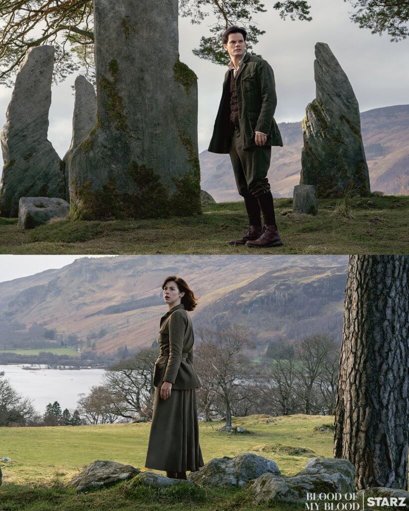 julia et henry beauchamp près de craigh na dun dans l'épisode 2 de Blood of my blood