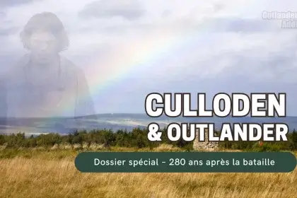 Lande de Culloden en Écosse avec silhouette de Jamie Fraser en transparence – dossier spécial Culloden Outlander 280e anniversaire
