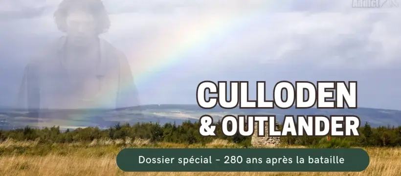 Lande de Culloden en Écosse avec silhouette de Jamie Fraser en transparence – dossier spécial Culloden Outlander 280e anniversaire