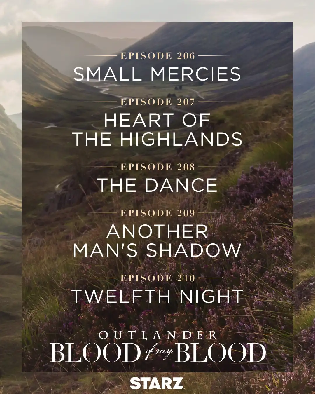 Titres officiels des épisodes 206 à 210 de Outlander Blood of My Blood saison 2