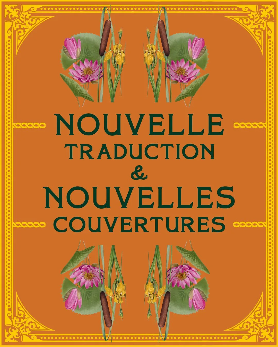 Visuel J'ai Lu : Nouvelle traduction et nouvelles couvertures, décor de nénuphars sur fond orange
