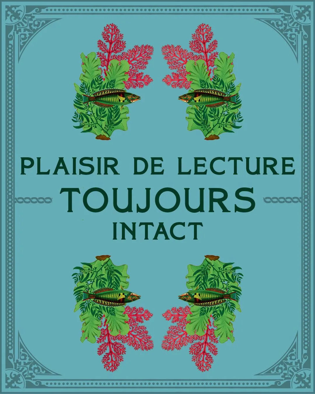 Visuel J'ai Lu : Plaisir de lecture toujours intact, décor de poissons et d'algues sur fond bleu