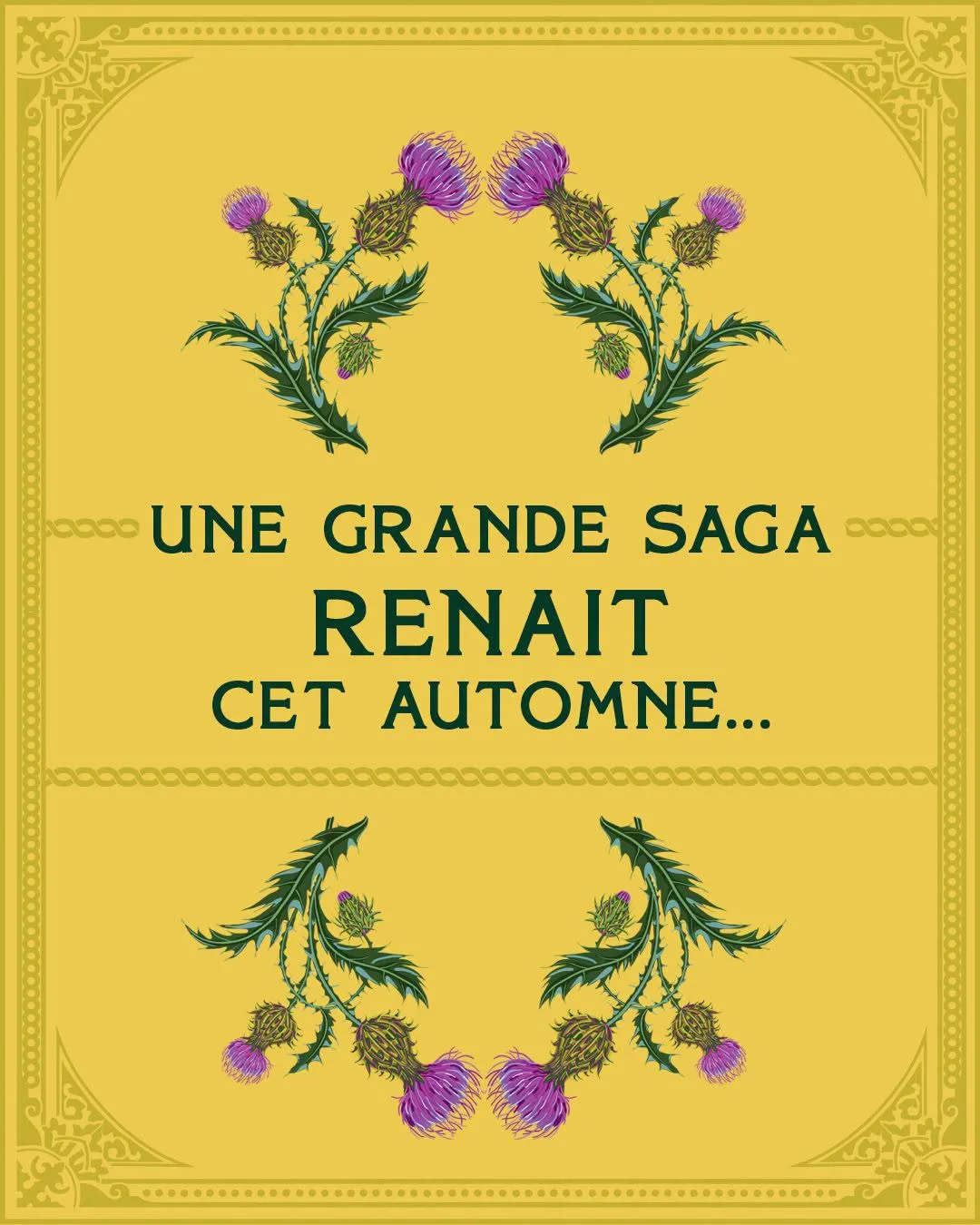 Visuel J'ai Lu : Une grande saga renait cet automne, décor de chardons sur fond jaune